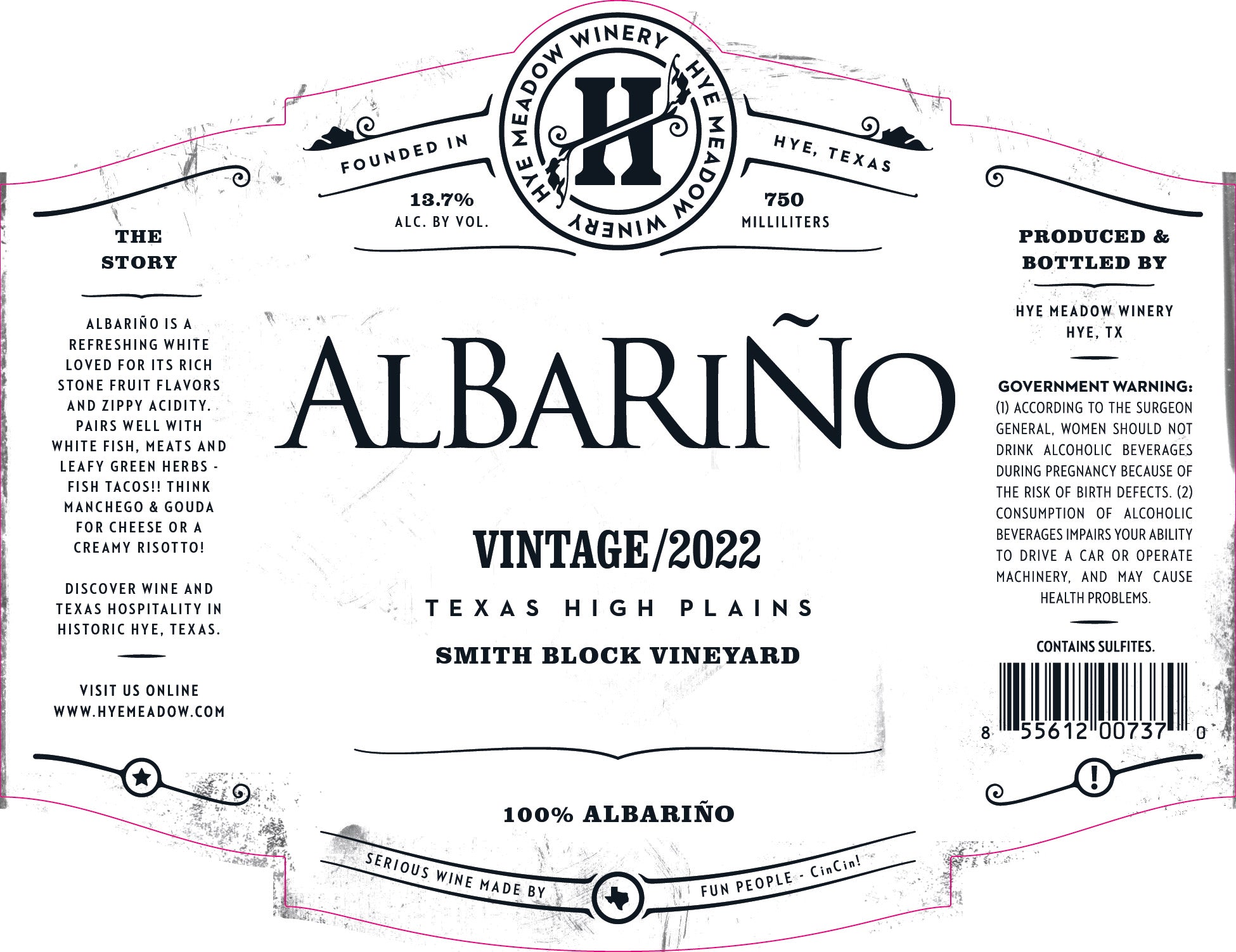 2022 Albarino Hye Meadow Winery