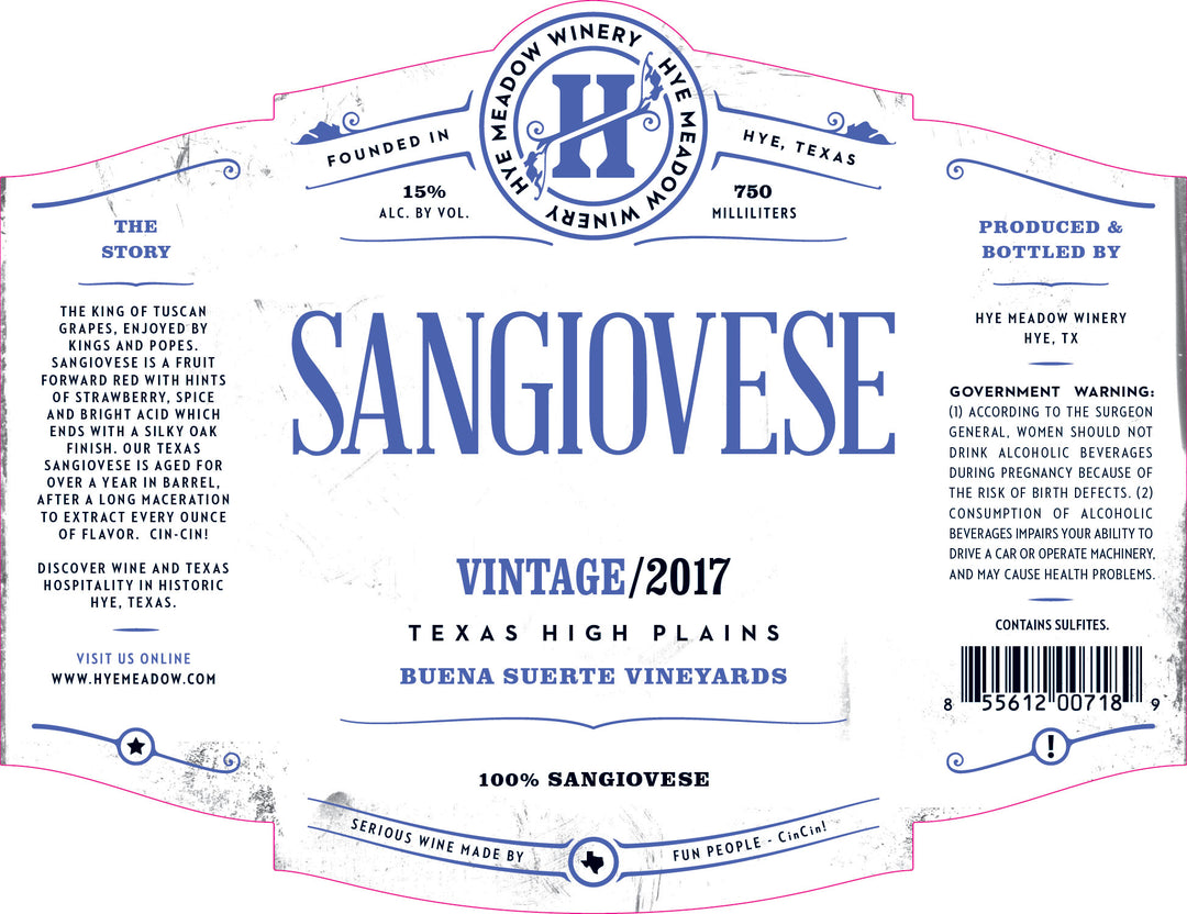 2017 Sangiovese - 8 bottles left