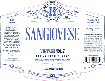 2017 Sangiovese - 8 bottles left