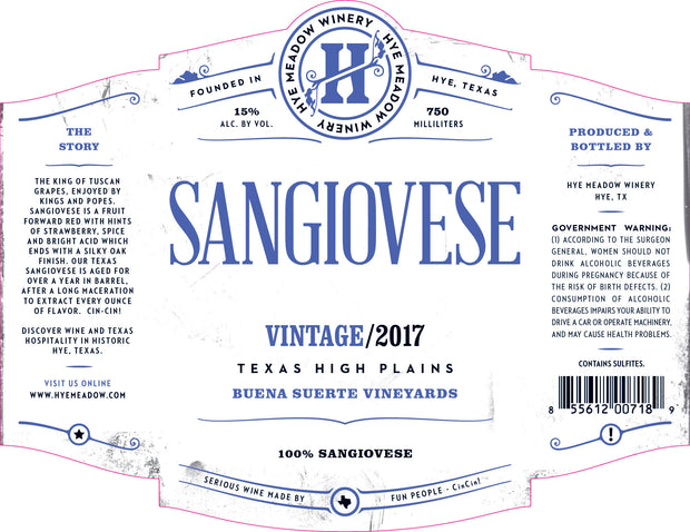 2017 Sangiovese - 8 bottles left