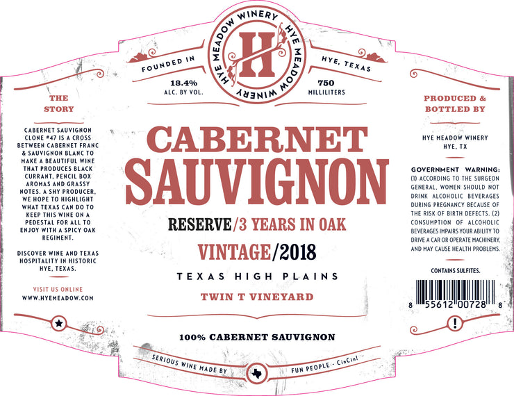 2018 Reserve Cabernet Sauvignon (3 bottles left)